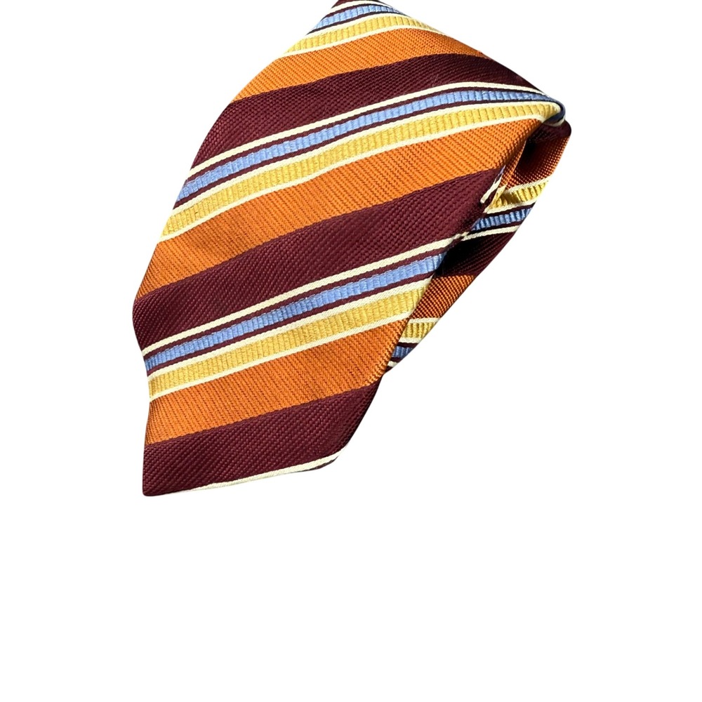 CANALI Silk Burgundy Orange Blue‎ Stripe Luxury Men's Neck Tie Italy
